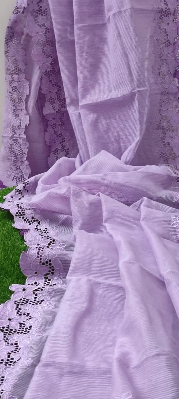 Premium cutwork embroidery sarees collection Purple