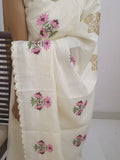 Premium white Kota white floral embroidery designer sarees White floral Kota embroidery sarees