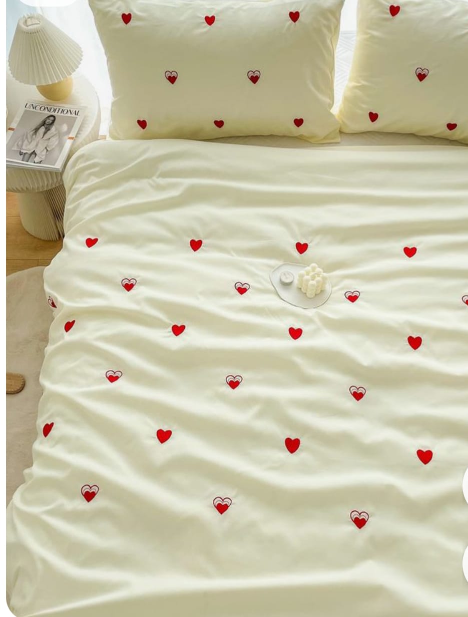 Premium Designer Embroidered Pastel Shades Cotton Bedsheets Boutique Collection in Elegant Style for Premium Homes White love Embroidered premium Bedsheets