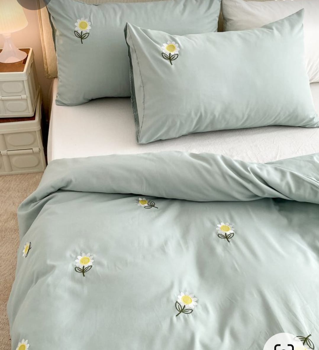 Premium Designer Embroidered Pastel Shades Cotton Bedsheets Boutique Collection in Elegant Style for Premium Homes grey with white yellow flower Embroidered premium Bedsheets