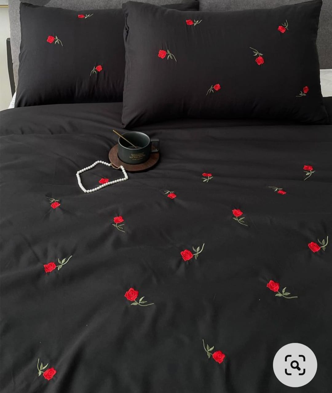Premium Designer Embroidered Pastel Shades Cotton Bedsheets Boutique Collection in Elegant Style for Premium Homes Black with rose Embroidered premium Bedsheets