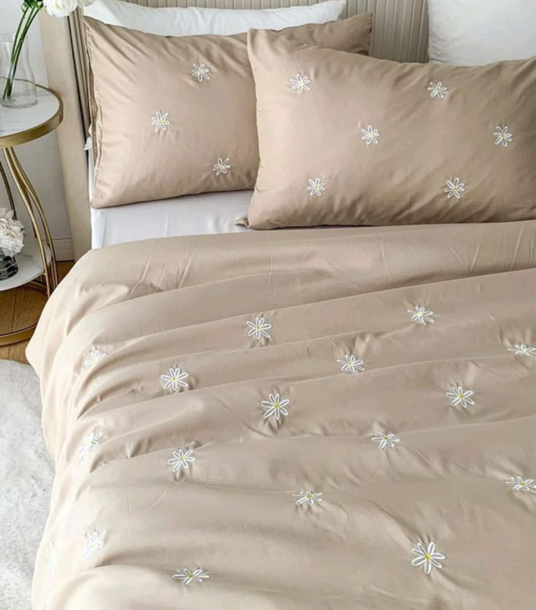 Premium Designer Embroidered Pastel Shades Cotton Bedsheets Boutique Collection in Elegant Style for Premium Homes Beige with star flower Embroidered premium Bedsheets