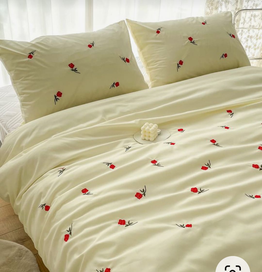 Premium Designer Embroidered Pastel Shades Cotton Bedsheets Boutique Collection in Elegant Style for Premium Homes off-white with roses Embroidered premium Bedsheets