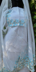 White Silky kota top and dupatta with cutwork  on neck & sleeves of top CODE:0271 Juwaan