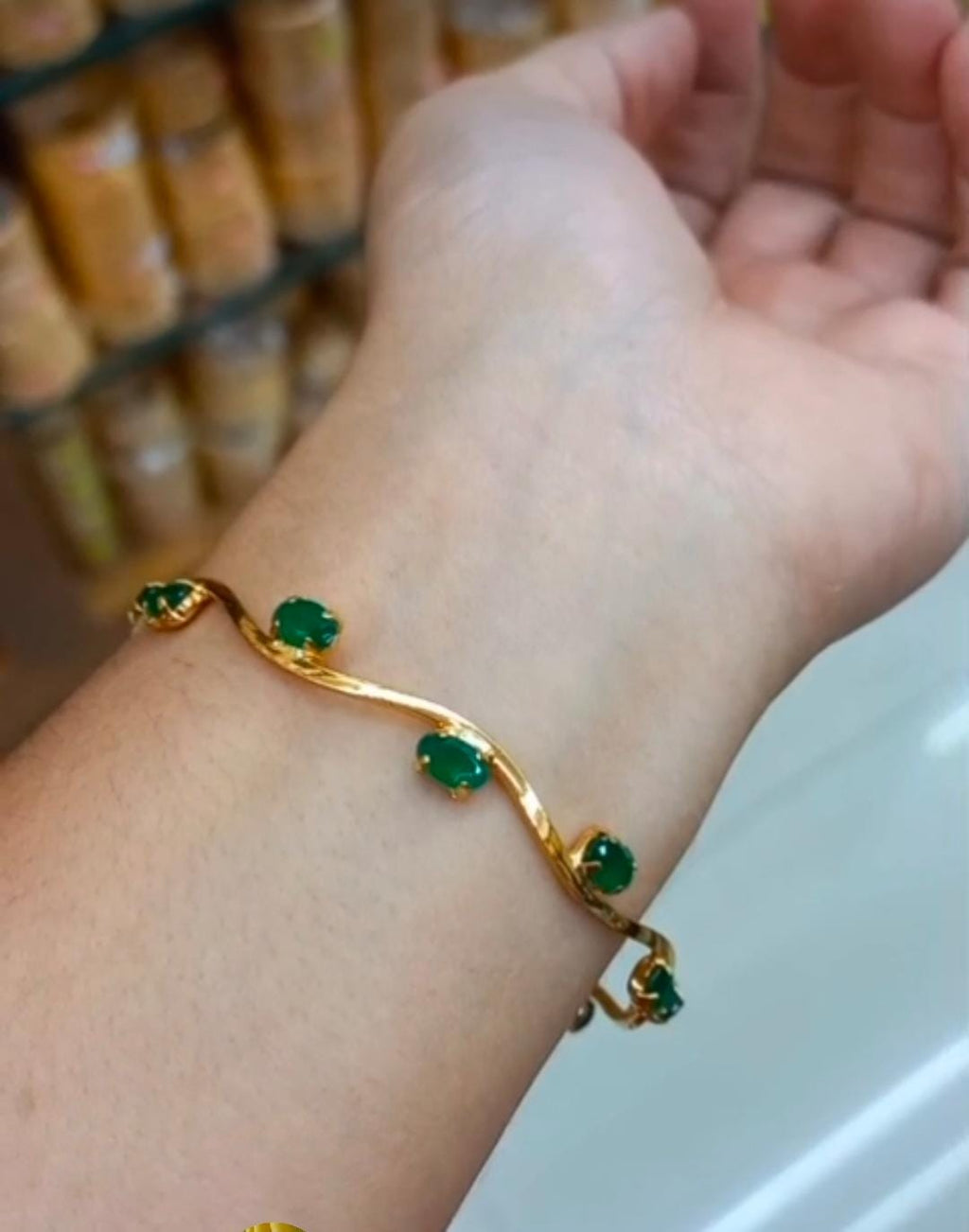 Premium gold plated green Amethyst stone beautiful bangle   CODE:NL0278 Jewel byjuwaan