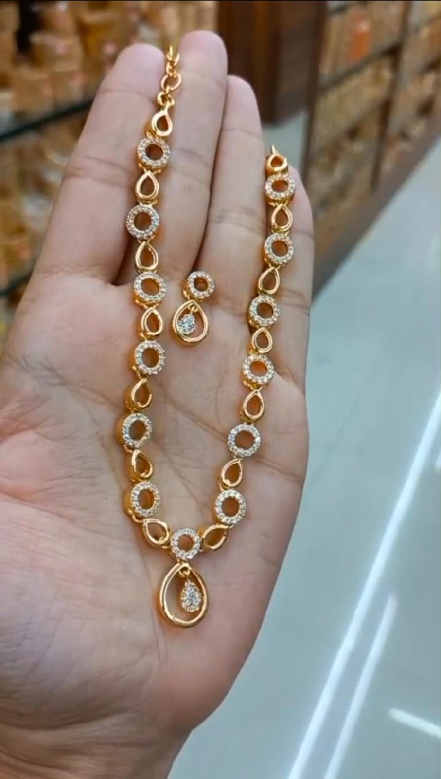 Pure Gold Looking Premium Quality American Diamond Neckpiece with earrings CODE :0324 Jewel byjuwaan