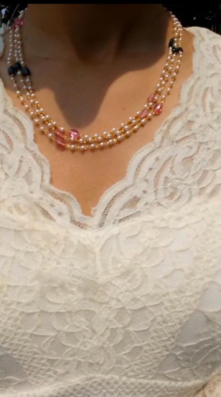 3 Layer Beautiful Pearl neck piece with MonaLisa  beads combination CODE:NL0328 Jewel byjuwaan