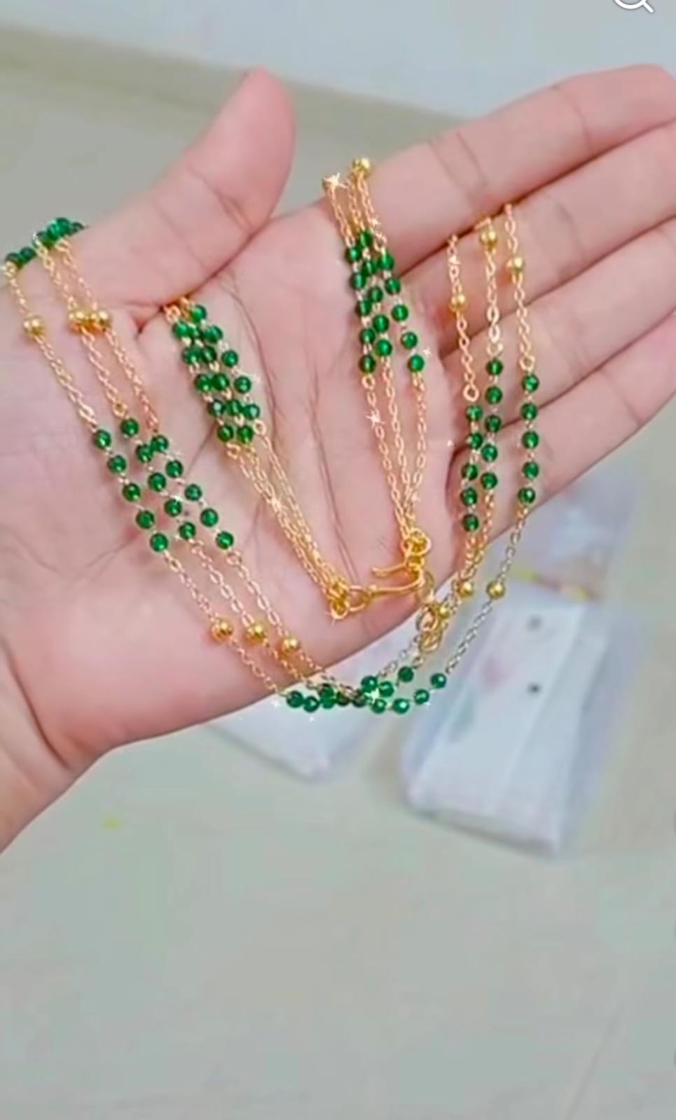 3 layer green crystal with golden beads combination neck piece CODE :NL0329 Jewel byjuwaan