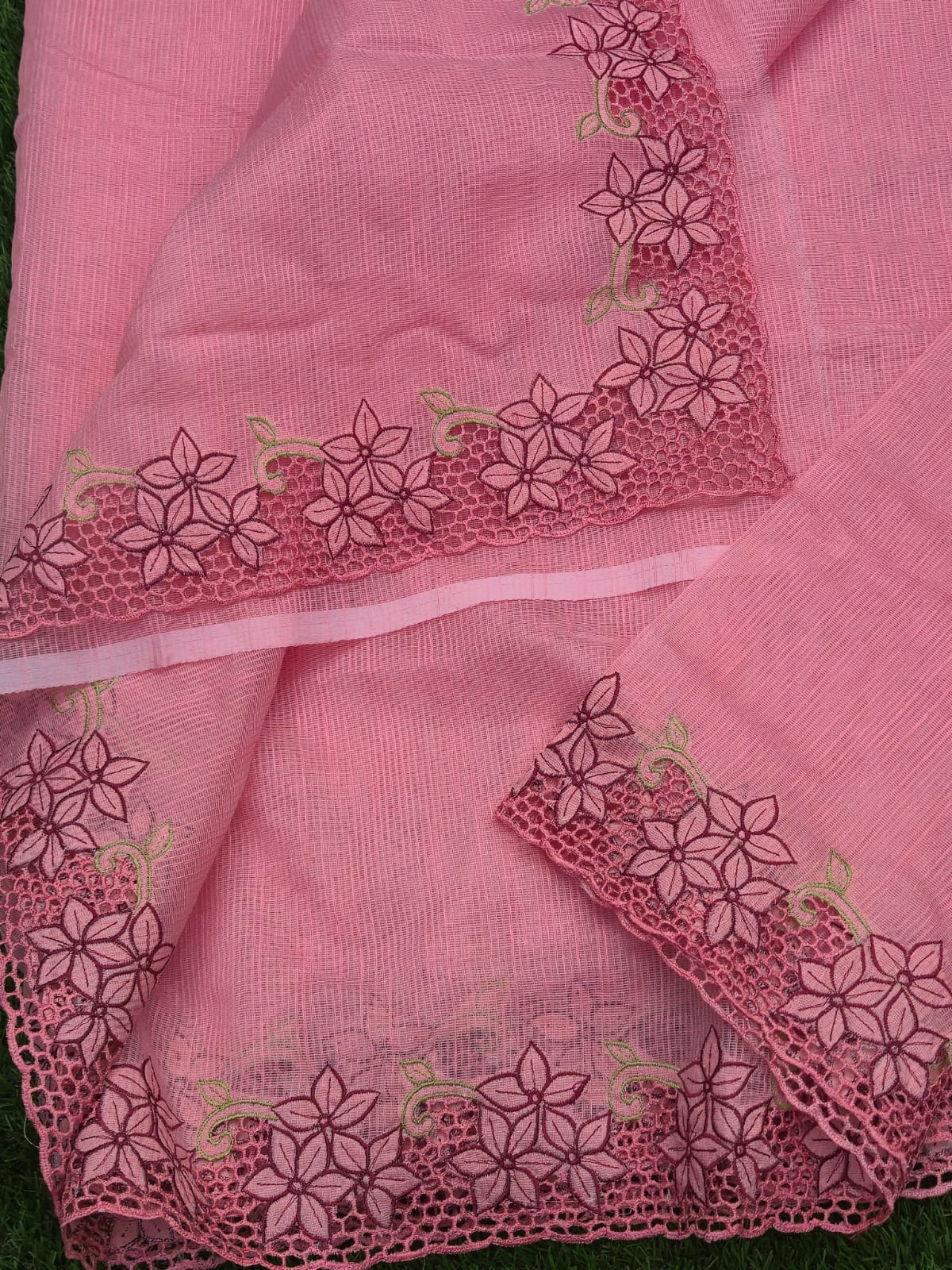 Silky kota saree and blouse with full border beautiful cutwork CODE:NLO331 Vidhya