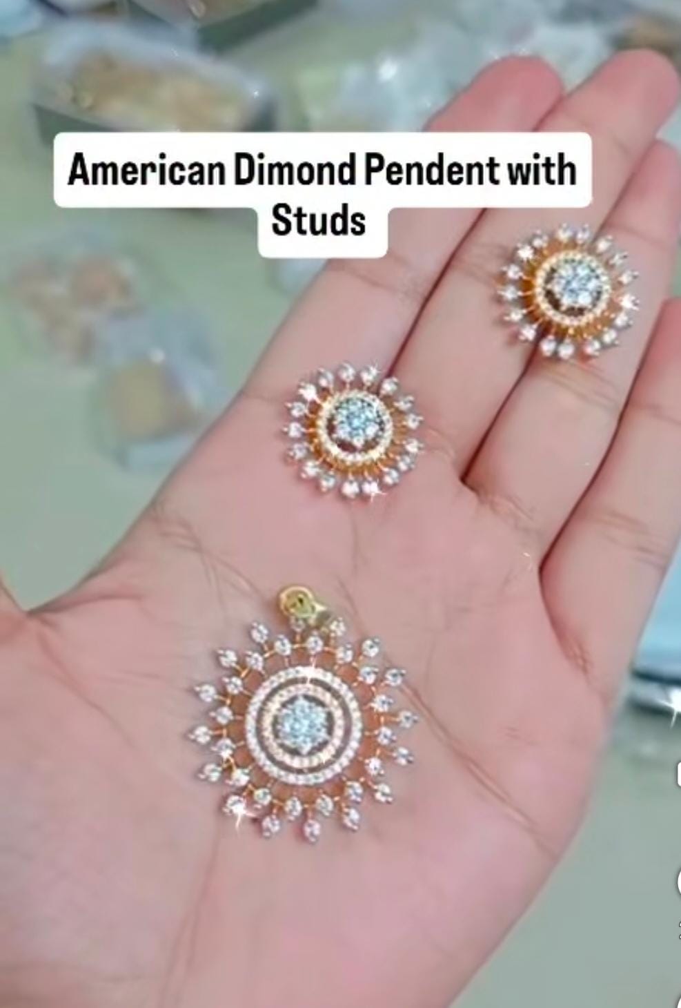 Beautiful American Diamond Pendant with Earrings ( GJ Polish ) CODE: NL0347 Jewel byjuwaan