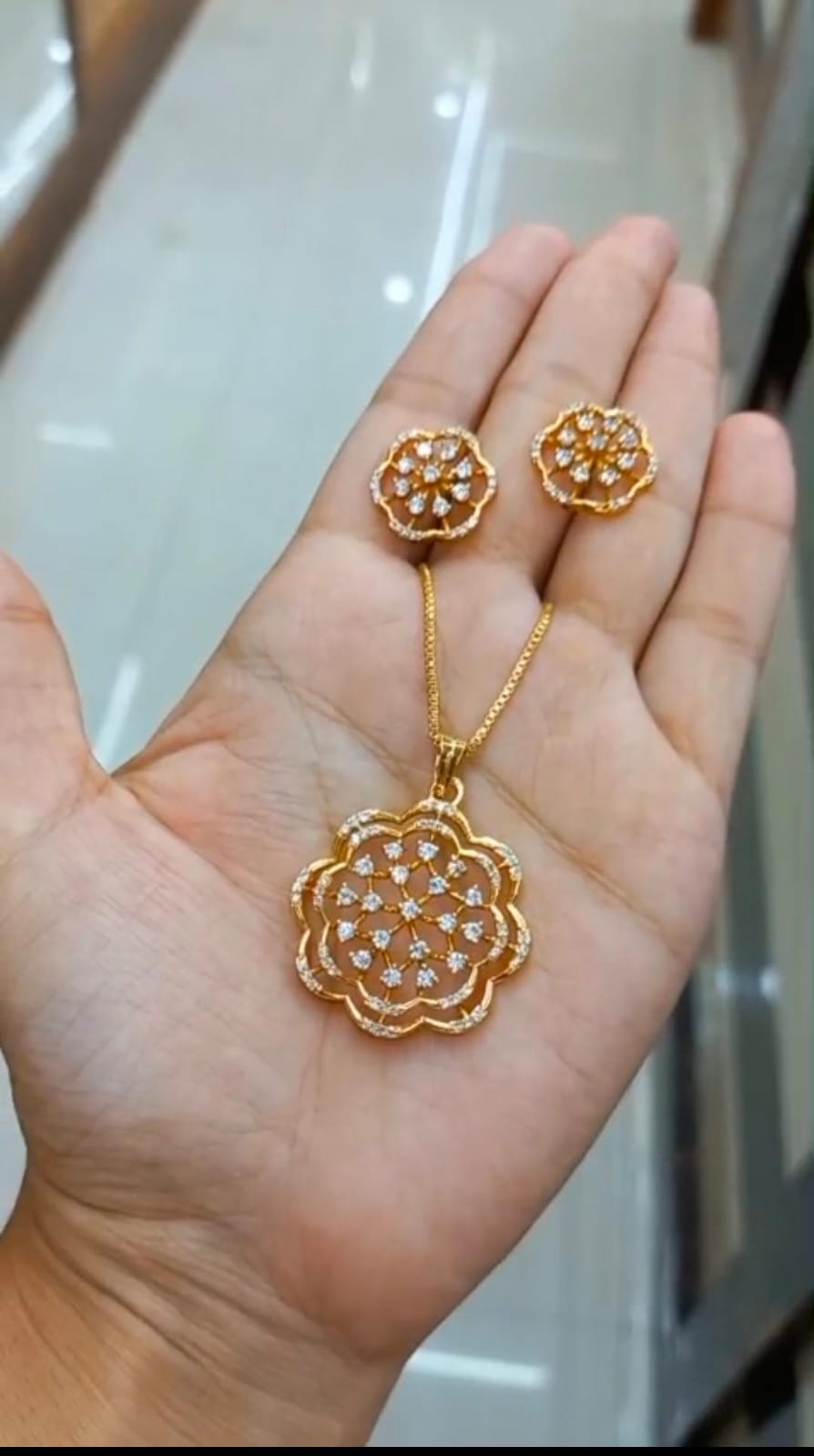 Premium plated American Diamond Pendant with chain & matching Ear studs.   CODE NL0360 Jewel byjuwaan