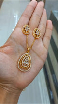 Premium plated American Dimond Pendant with chain & matching Ear studs. Mid Oval Design   CODE NL0363 Jewel byjuwaan