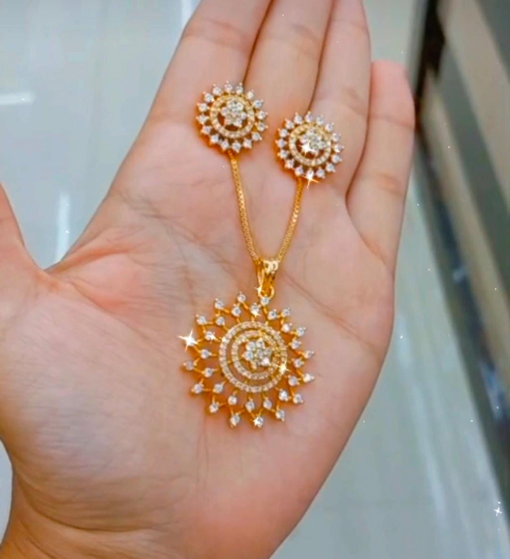 Premium plated American Dimond Pendant with chain & matching Ear studs Sparkle CODE NL0365 Jewel byjuwaan