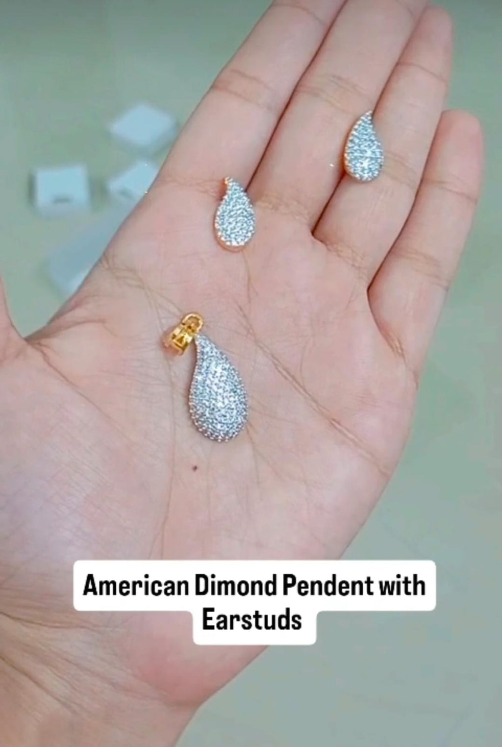 Unique Drops design American Diamond Pendant  with Chain & Ear studs  CODE:NL0380 Jewel byjuwaan