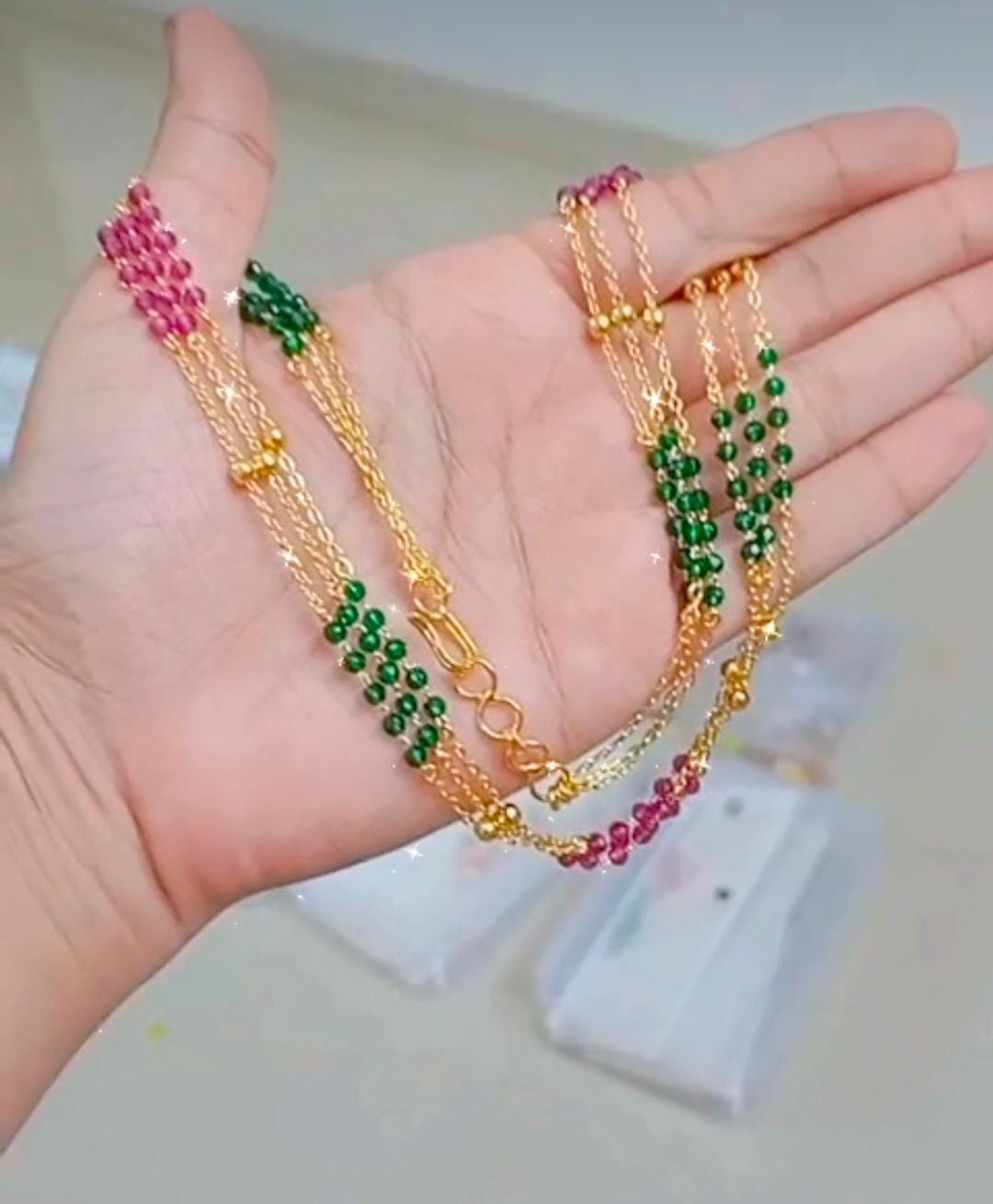 Ruby & Green Crystal combination 3 Layer neck piece NL:0382 Jewel byjuwaan