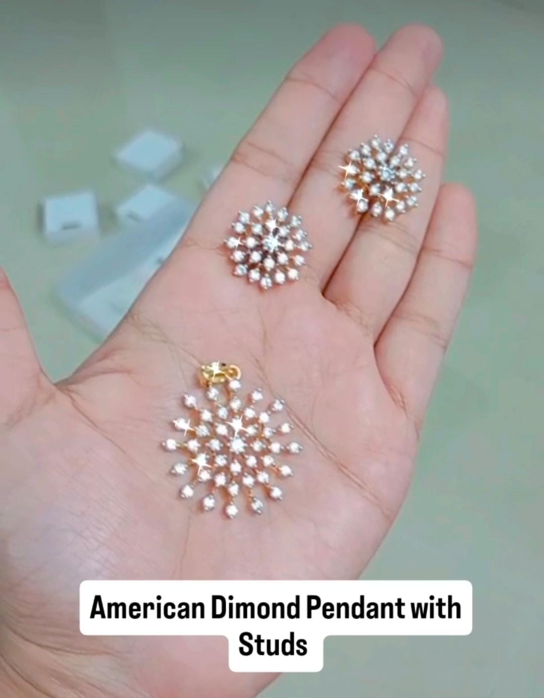 Pretty American Dimond Pendant  with Chain & Ear studs   ( sparkle) CODE: NL0393 Jewel byjuwaan