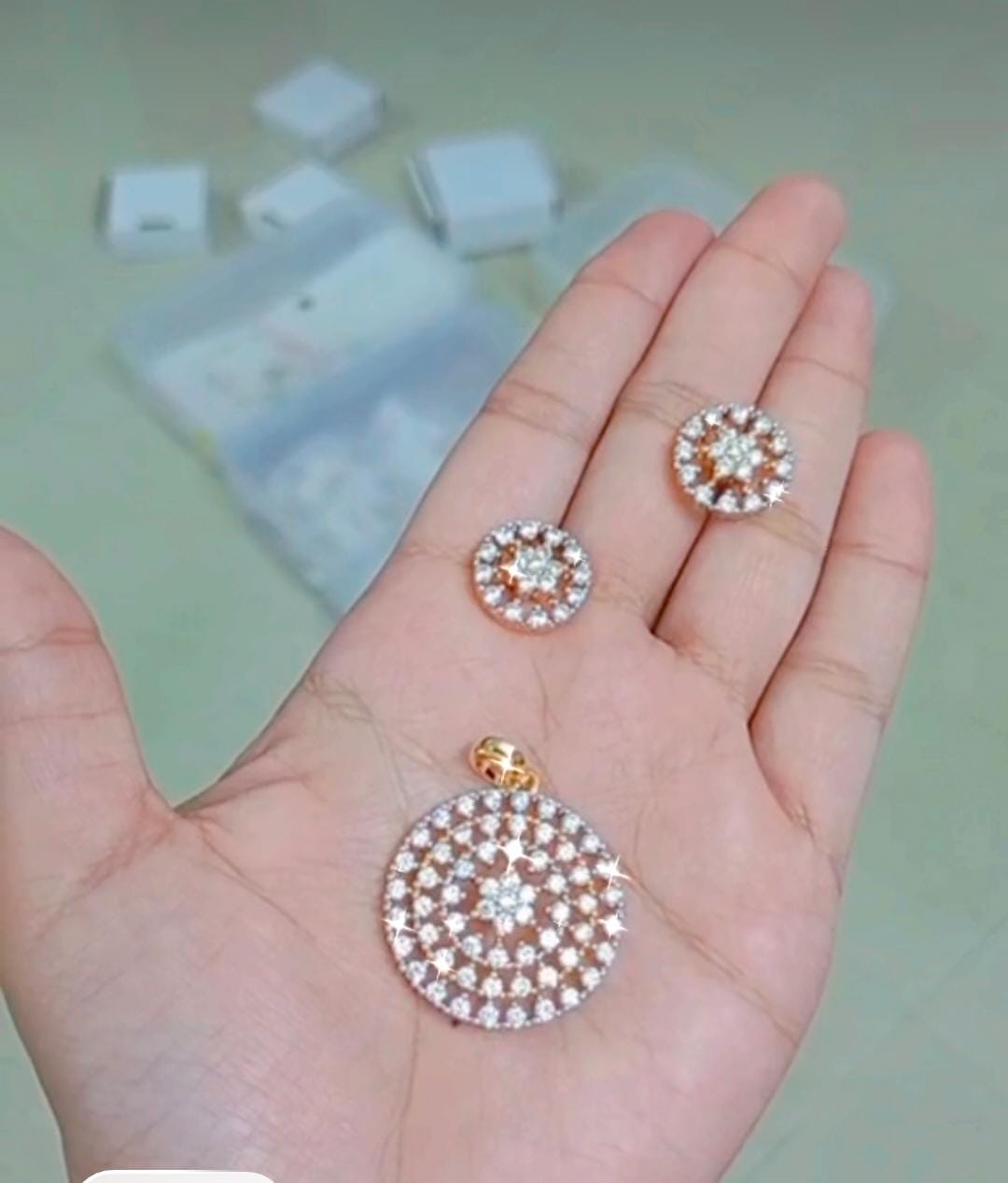 American Dimond Pendant  with Chain & Ear studs - SP CODE NL0402 Jewel byjuwaan
