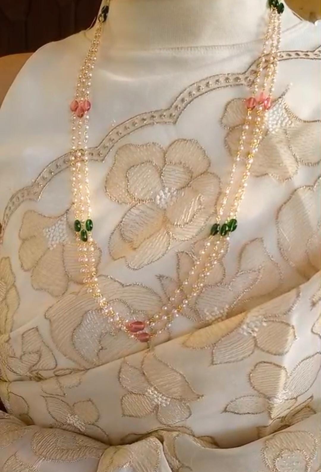 3 layer Elegant Looking Pearl neck piece with Mona Lisa combination CODE: NL0404 Jewel byjuwaan