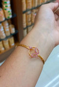 Premium 24Ct Gold Plated Ruby  AD stone Lock bangle ( free size up to 2.5) CODE NL0425
