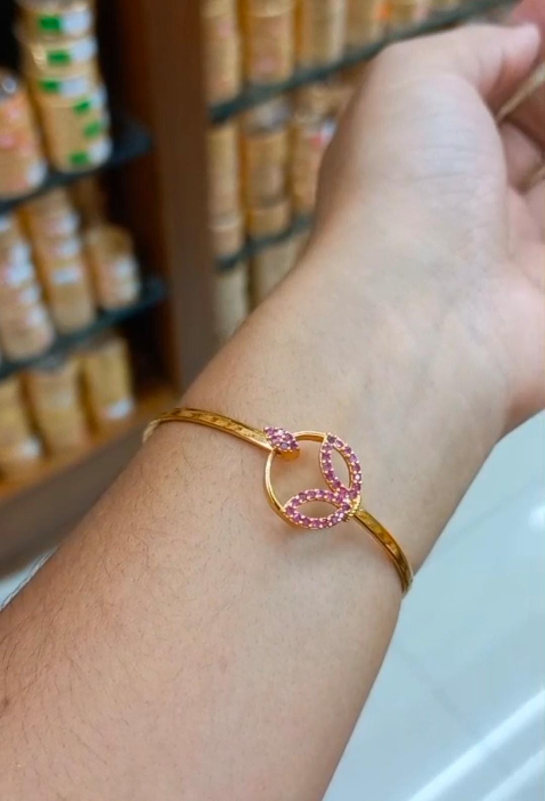 Premium 24Ct Gold Plated Ruby  AD stone Lock bangle ( free size up to 2.5) CODE NL0425