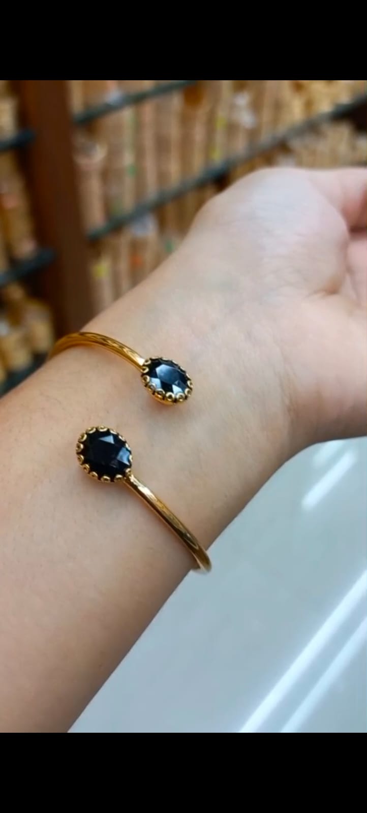 Unique Gold Plated Black Amethyst Stone Bangle ( Free size up to 2.6 ) NL:0276 Jewel byjuwaan