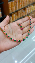 Premium AD Stone Ruby& green combination neck piece with Earrings CODE:NL0271 Jewel byjuwaan