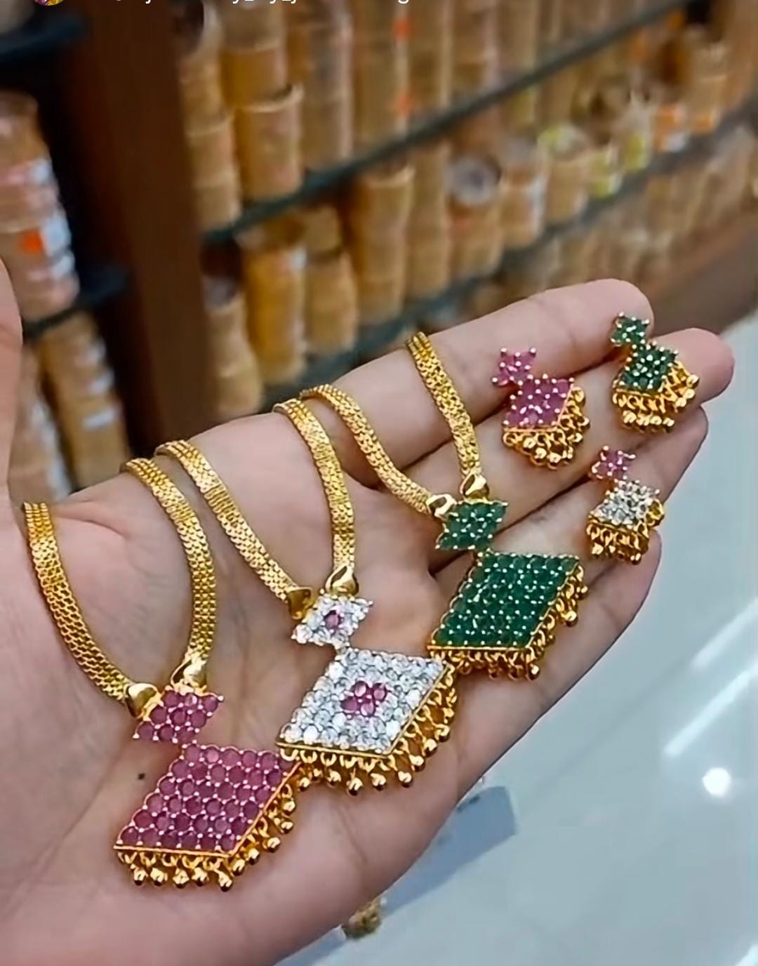 24CT Gold Plated American Diamond Pendant chain with Maching Ear Studs  CODE:NL0282 Jewel byjuwaan