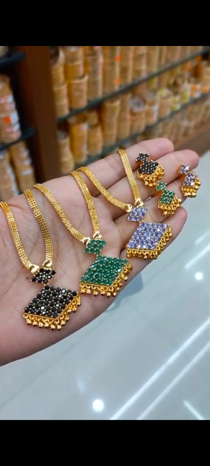 24CT Gold Plated American Diamond Pendant chain with Maching Ear Studs  CODE:NL0286 Jewel byjuwaan