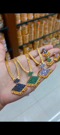 24CT Gold Plated American Diamond Pendant chain with Matching Ear Studs CODE:NL0285 Jewel byjuwaan