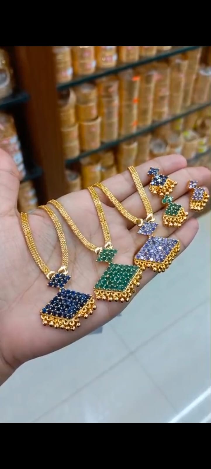 24CT Gold Plated American Diamond Pendant chain with Matching Ear Studs CODE:NL0285 Jewel byjuwaan
