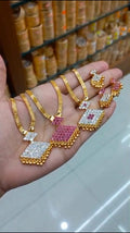 24CT Gold Plated American Diamond Pendant chain with Matching Ear Studs CODE:NL0287 Jewel byjuwaan