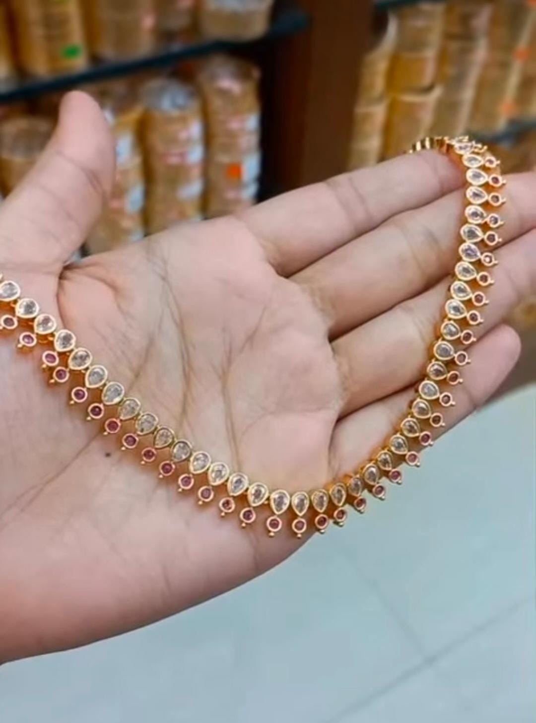Premium White Amethyst Stone neckpiece with Ruby combination Neck piecE  CODE:0288 Jewel byjuwaan