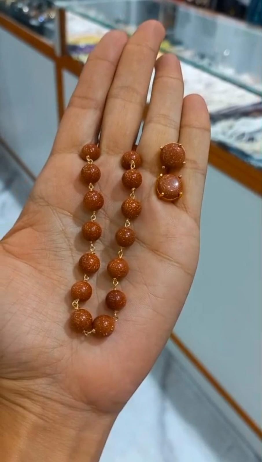 Simple Sandstone neck piece with matching Ear studs ( 24 inch length ) CODE"NL0309 Jewel byjuwaan