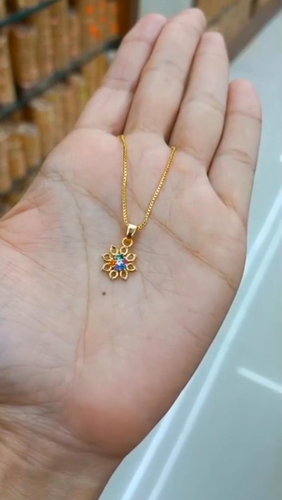 Navaranta Flower AD stone Premium plated Pendant with chain CODE:NL0313 Jewel byjuwaan
