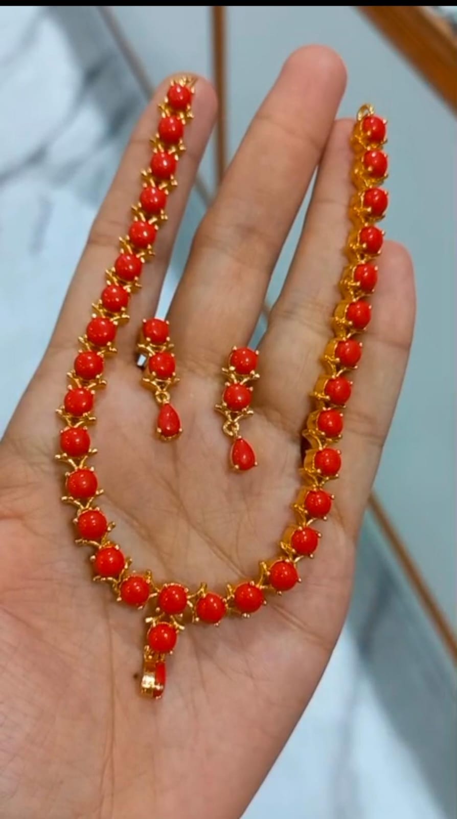 Exclusive Coral neck piece with Earrings CODE:NL0310 Jewel byjuwaan