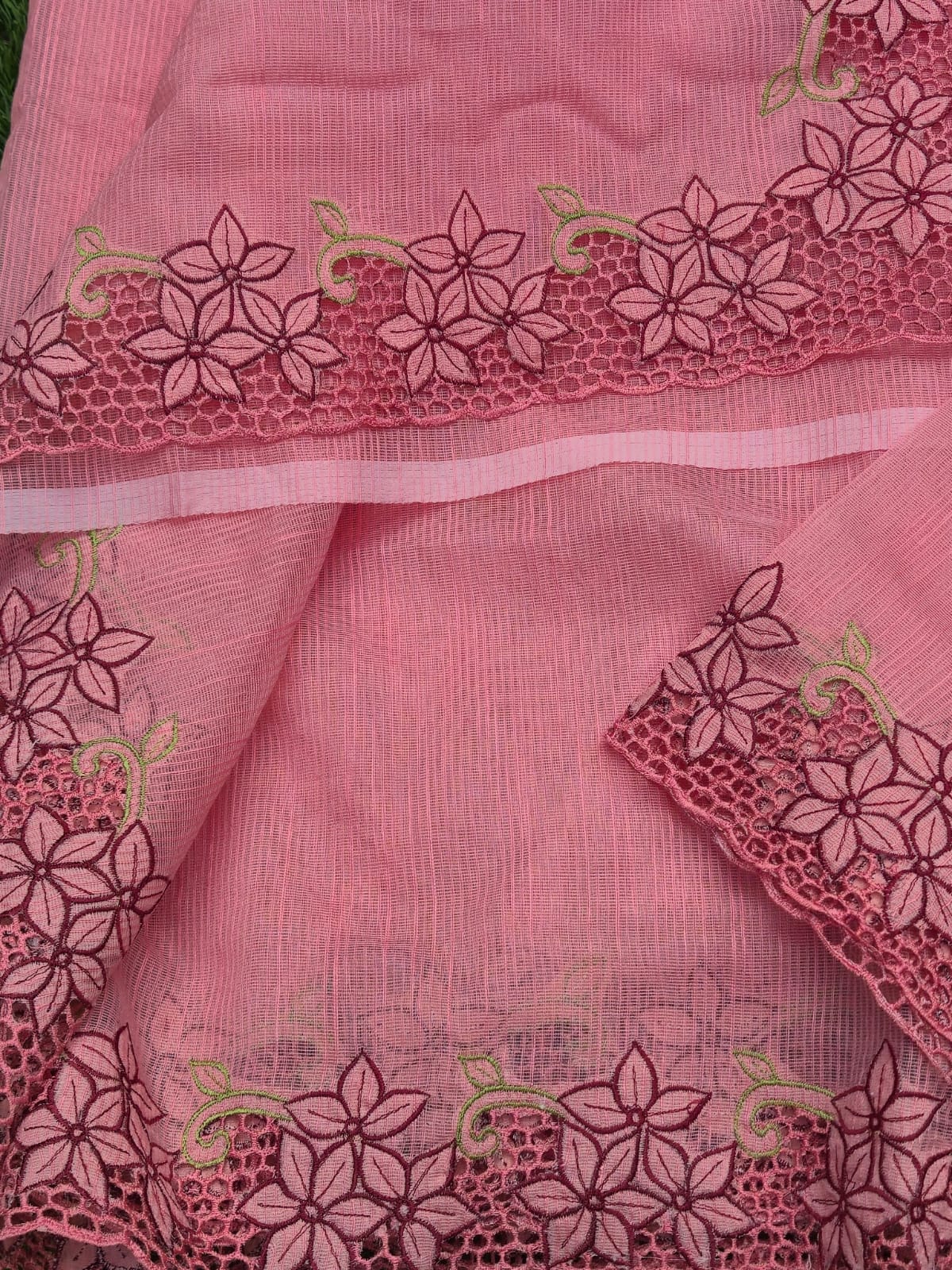 Silky kota saree and blouse with full border beautiful cutwork CODE:NLO331 Vidhya