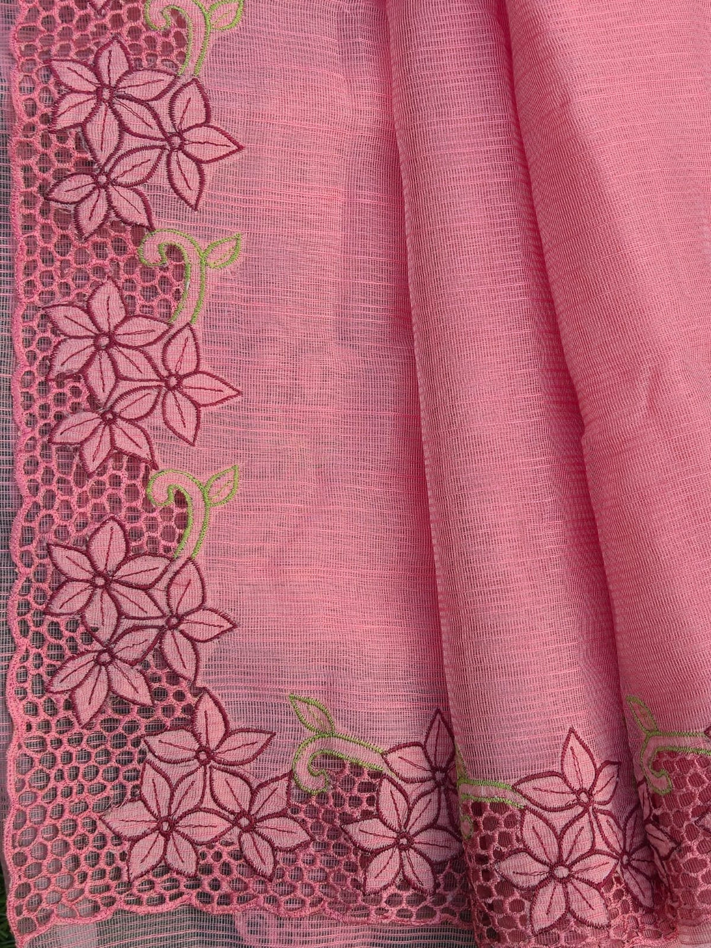 Silky kota saree and blouse with full border beautiful cutwork CODE:NLO331 Vidhya