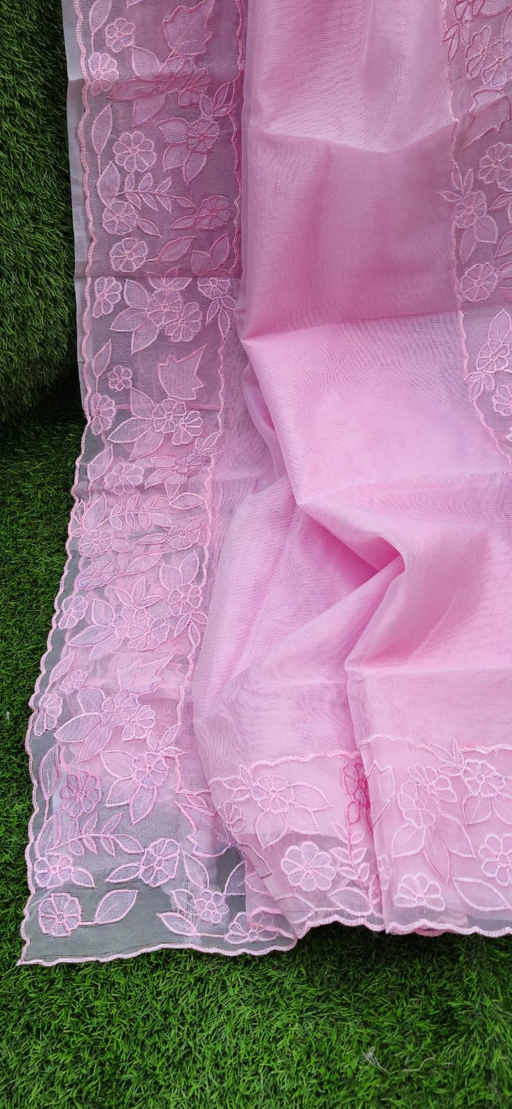 Silky Kota saree and blouse with organza border and applique work  CODE"NL0333 Vidhya
