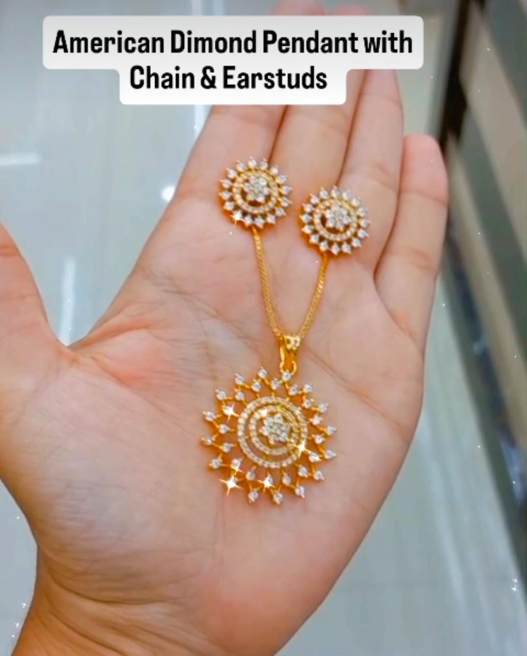 Premium plated American Dimond Pendant with chain & matching Ear studs Sparkle CODE NL0365 Jewel byjuwaan