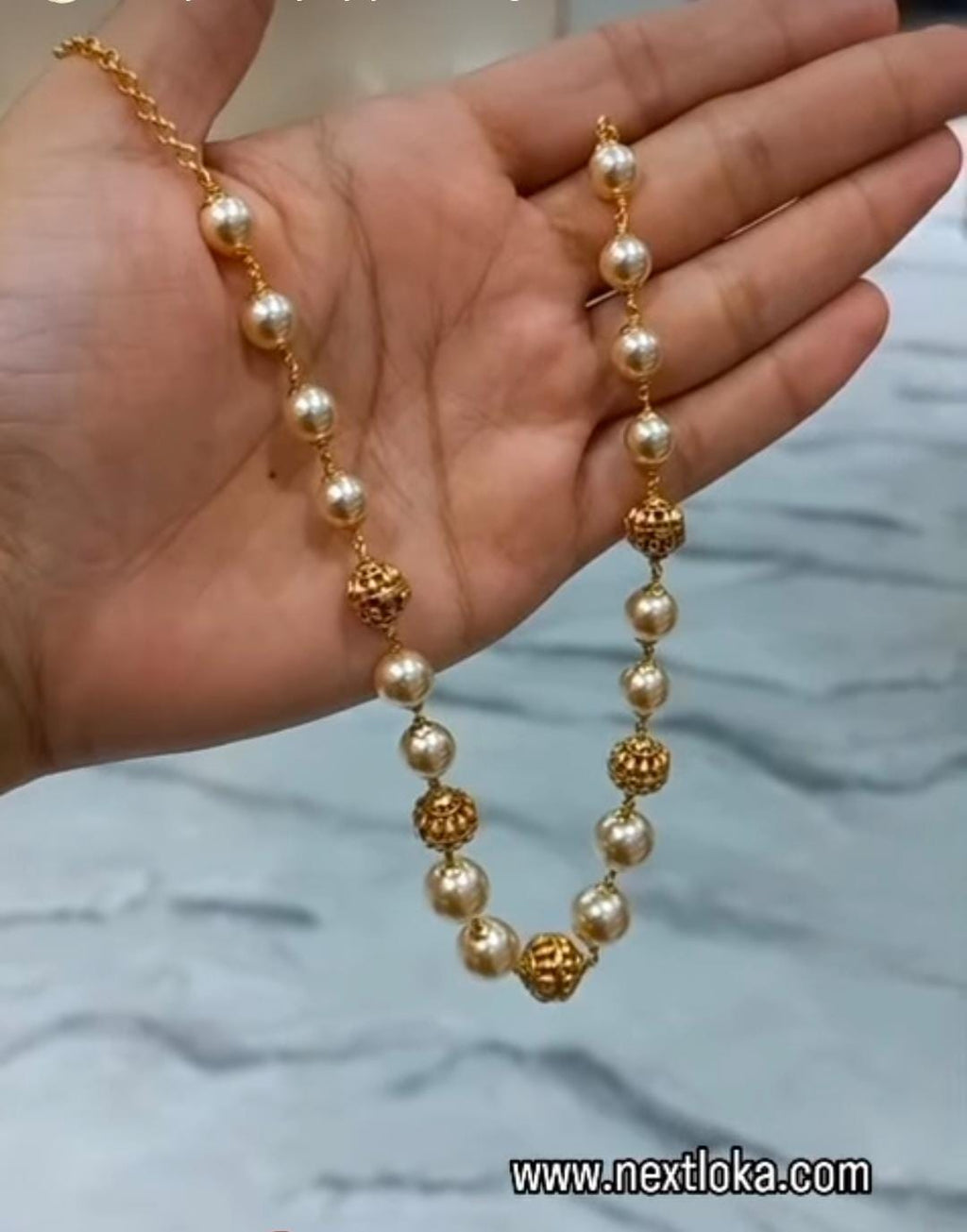 Swarovski Pearls with Antique balls combination premium Pearl neck piece CODE:NL0422