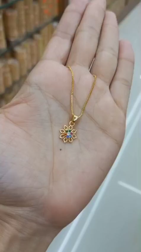 Navaranta Flower AD stone Premium plated Pendant with chain CODE:NL0313