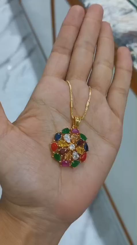 Premium gold Plated beautiful navaratna pendent  Code : NL0048