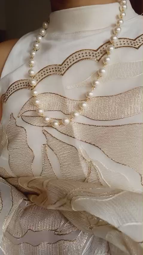 Fabulous One layer round metallic white pearl neck piece Code : NL0121