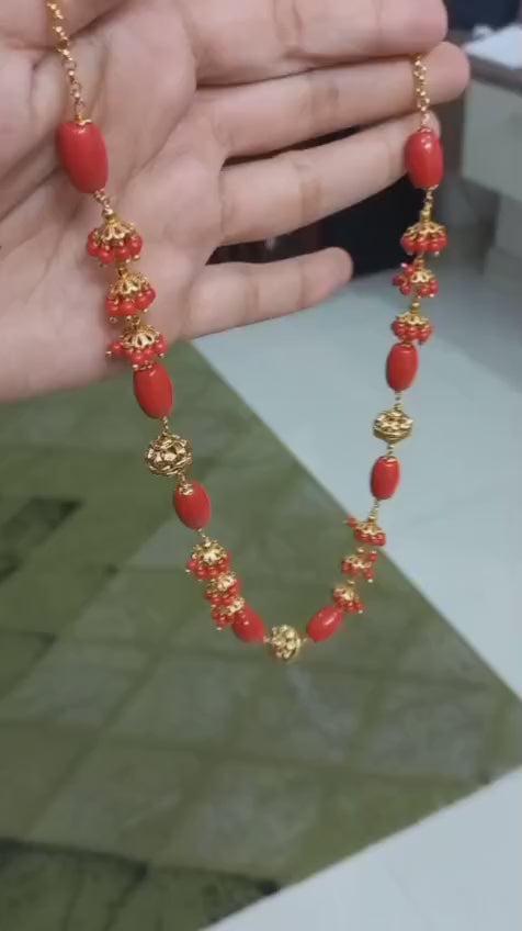 Beautiful coral with Nakshi ball unique neck piece CODE:NL0311