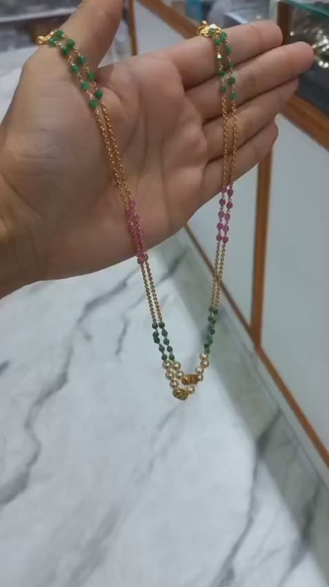 Ruby & Green CZ beads with Swarovski Pearl 2 Layer Neckpiece CODE:NL0318