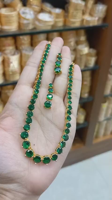 Premium Green Amethyst stone neck piece with Earrings ( Long lasting neckpiece ) CODE NL0275