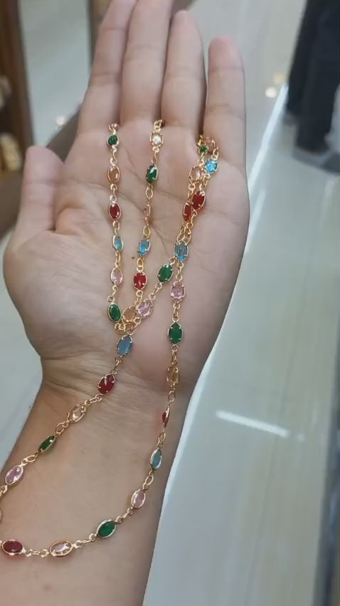 Premium plated daily wear navaratna colours neckpiece With chain   Code : NL0134