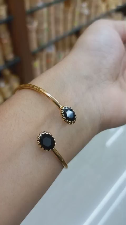 Unique Gold Plated Black Amethyst Stone Bangle ( Free size up to 2.6 ) NL0276