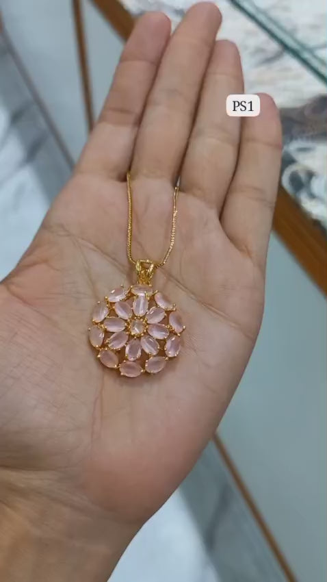 Premium plated light pink amethyst stone Pendant With Chain   Code : NL0136