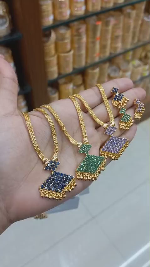 24CT Gold Plated American Diamond Pendant chain with Matching Ear Studs CODE:NL0285
